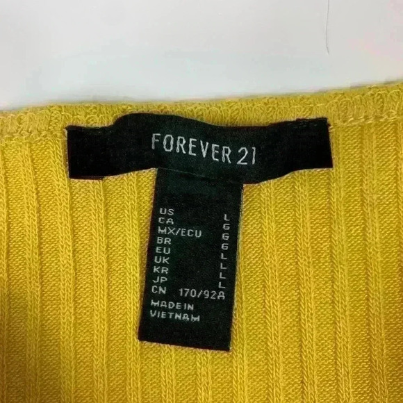 Forever 21 Yellow Bando Ribbed Crop Top Bra WOMENS L Boho Festival Sleeveless - Picture 4 of 7